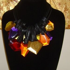 MONIES Leather and Multi-Colored Lucite Stone Statement Necklace